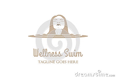 Beauty Woman Girl Lady Female take a Bath Swim for Spa Wellness Relaxation Logo Design Vector Vector Illustration