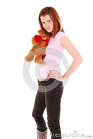 Beauty woman holding teddy bear. Stock Photo