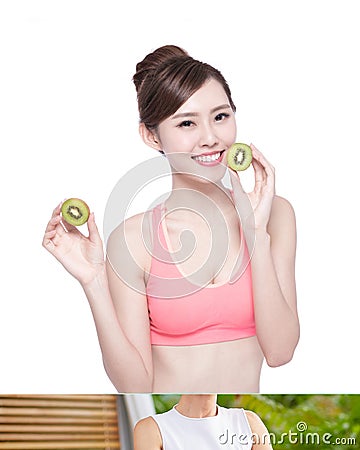 Beauty woman and Kiwi fruit Stock Photo