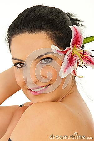 Beauty woman with lily flower Stock Photo