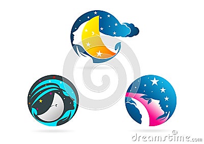 Beauty woman logo, moon female concept design Vector Illustration