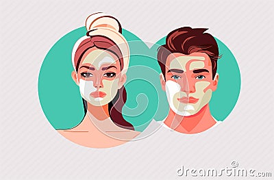 beauty woman man couple with perfect makeup beautiful professional make-up salon make up fashion concept Vector Illustration