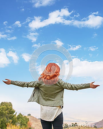 Beauty woman outdoors enjoying nature. Stock Photo