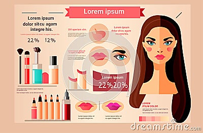 beauty woman with perfect makeup beautiful professional make-up salon products infographic make up fashion concept Vector Illustration