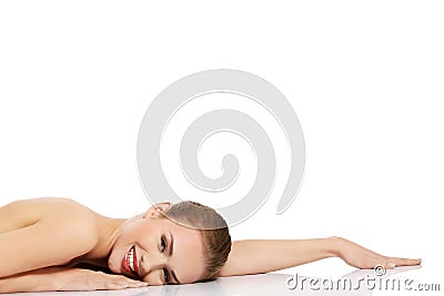 Beauty woman portrait. Beautiful model girl with perfect fresh clean skin. Body care concept Stock Photo