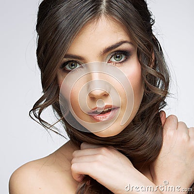 Beauty woman portrait crossed arms. Close up face. Stock Photo