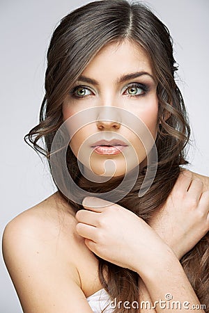 Beauty woman portrait crossed arms. Close up face. Stock Photo