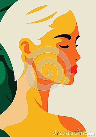 Beauty woman portrait yellow summer nature pastel paint color poster t shirt print vector flat Vector Illustration