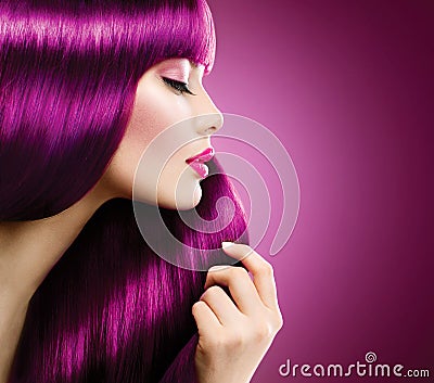 Beauty woman with purple hair Stock Photo