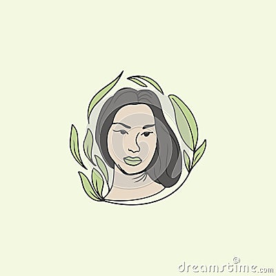 Beauty woman rounded with floral leaf shape vector Vector Illustration