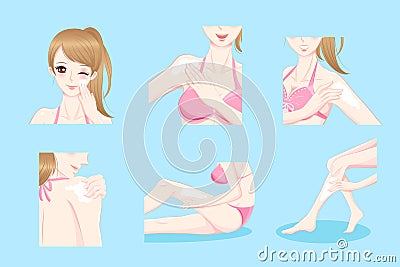 Beauty woman use suncreen Vector Illustration