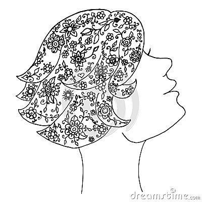 Beauty woman vector. Zen tangle and zen doodle girl. Zentangle and zendoodle cosmetic. Zenart fashion. Vector Illustration