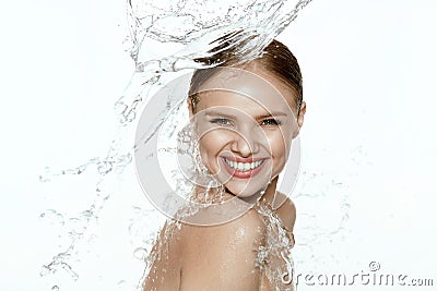 Beauty. Woman With Water On Face And Body. Spa Skin Care Stock Photo