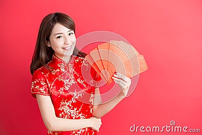 Beauty woman wear cheongsam Stock Photo