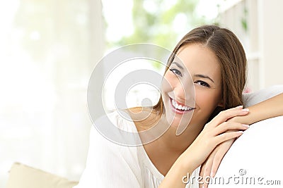 Beauty woman with white smile at home Stock Photo