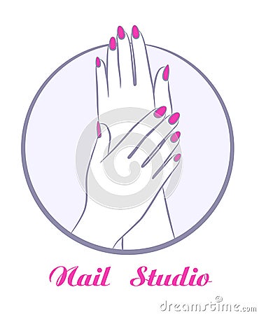 Beauty women hands with manicure, fashion salon symbol Vector Illustration