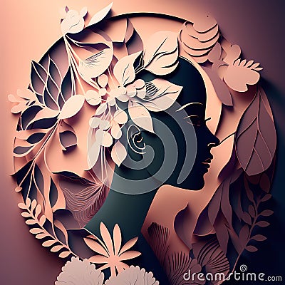 Beauty Women Paper Cut. Generative AI Stock Photo