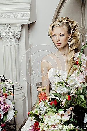 Beauty young bride alone in luxury vintage Stock Photo