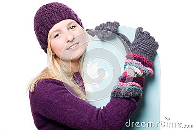 Beauty young woman with snowboard Stock Photo