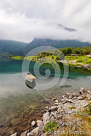 Beautyful landscape lake and boat, Norway Stock Photo
