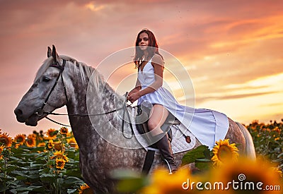 Beautyful woman with horse on nature Stock Photo