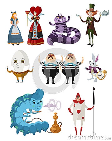 Alice in wonderland characters collection Vector Illustration