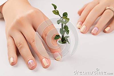 Beautyspa body care concept. Trendy minimal spring summer nail design Stock Photo