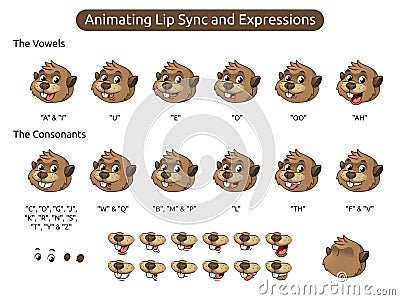 Beaver Cartoon Character Mascot Illustration for Animating Lip Sync and Expressions Vector Illustration