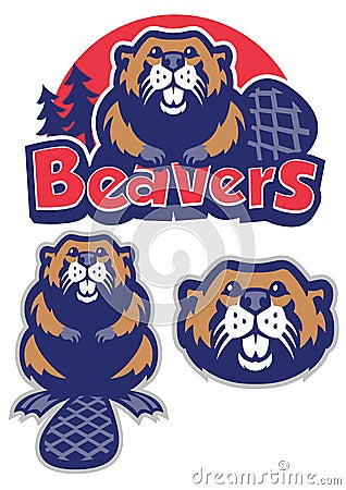 Beaver character mascot set Vector Illustration