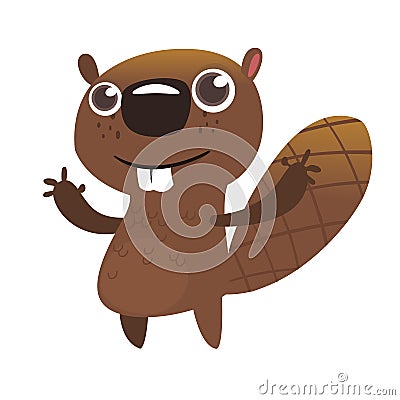 Funny cartoon beaver. Vector illustrated icon Vector Illustration