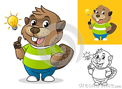 Beaver Get an Idea with Light Bulb Cartoon Character Mascot Illustration Vector Illustration