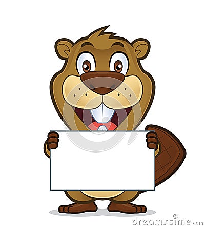 Beaver holding a blank sign Vector Illustration