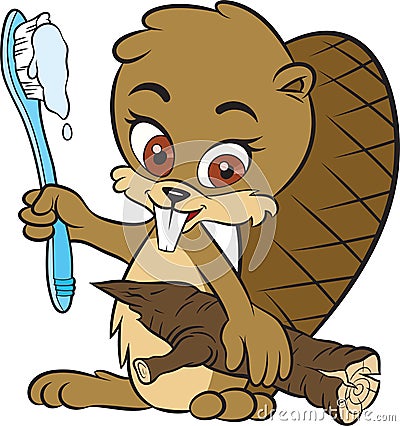 Beaver and toothbrush Vector Illustration
