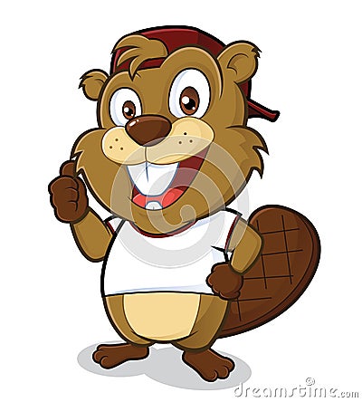 Beaver wearing a hat and a white t shirt Vector Illustration