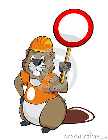 Beaver wearing a helmet and holding a sign Vector Illustration