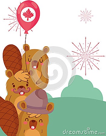 Beavers with canadian balloon vector design Vector Illustration