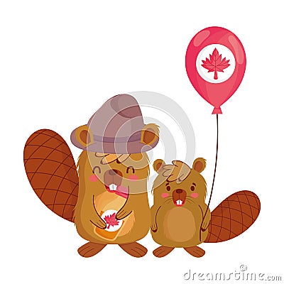 Beavers with canadian balloon vector design Vector Illustration