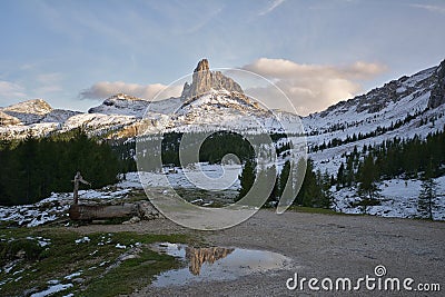 Becco di mezzodi, rocheta and Croda da Lago lake, Cortina d`Ampezzo Stock Photo