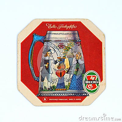 Beck`s beer coaster. Editorial Stock Photo