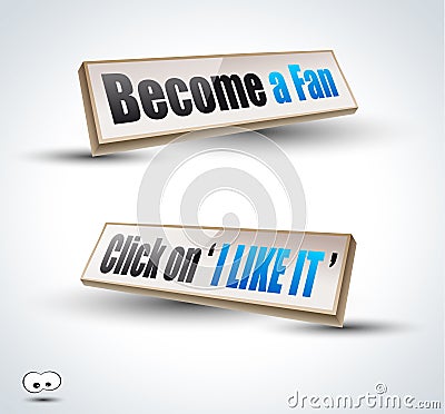 'Become a Fan' social themes 3D Panels Vector Illustration