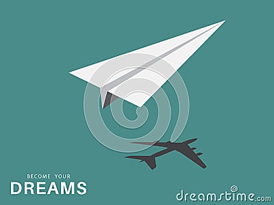 Paper Airplane with the real airplane as its shadow Vector Illustration