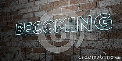 BECOMING - Glowing Neon Sign on stonework wall - 3D rendered royalty free stock illustration Cartoon Illustration