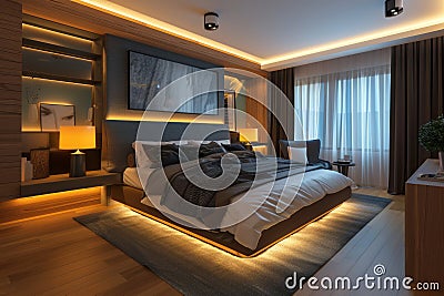 Bed or beds in room at Hotel Metropole Stock Photo