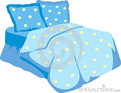 Bed With Blue Blanket and pillow. Vector Illustration
