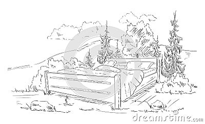 Bed in the countryside Vector Illustration