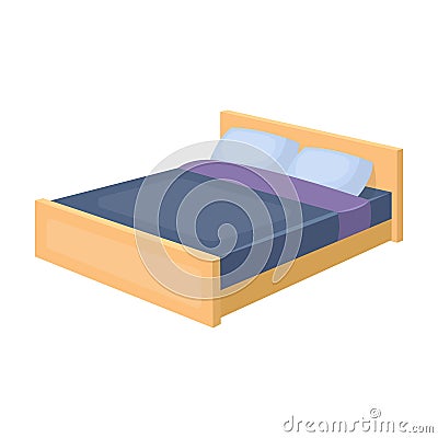 Bed icon in cartoon style isolated on white background. Sleep and rest symbol stock vector illustration. Vector Illustration