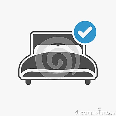 Bed icon with check sign. Bed icon and approved, confirm, done, tick, completed symbol Vector Illustration