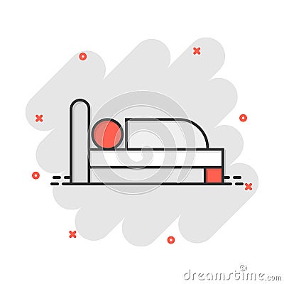 Bed icon in comic style. Sleep bedroom vector cartoon illustration pictogram. Relax sofa business concept splash effect Vector Illustration