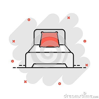 Bed icon in comic style. Sleep bedroom vector cartoon illustration pictogram. Relax sofa business concept splash effect Vector Illustration