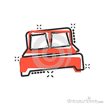 Bed icon in comic style. Sleep bedroom vector cartoon illustration pictogram. Relax sofa business concept splash effect Vector Illustration